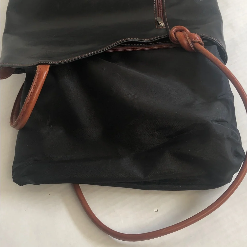 Vera Pelle Italian Leather Black/Brown Shoulder Backpack Bag